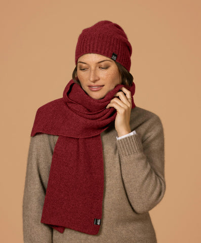 Sangria Moss Baggie Beanie / Mütze Rand mit Rippe Merinowolle Possum (Opossum)