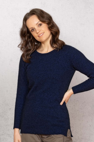 Maritime  Longline Crew / Rundhalspullover lang Merinowolle Possum (Opossum)