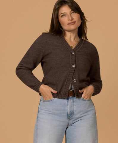 Ember Cardigan / Kurze Strickjacke V-Ausschnitt Merinowolle Possum (Opossum)